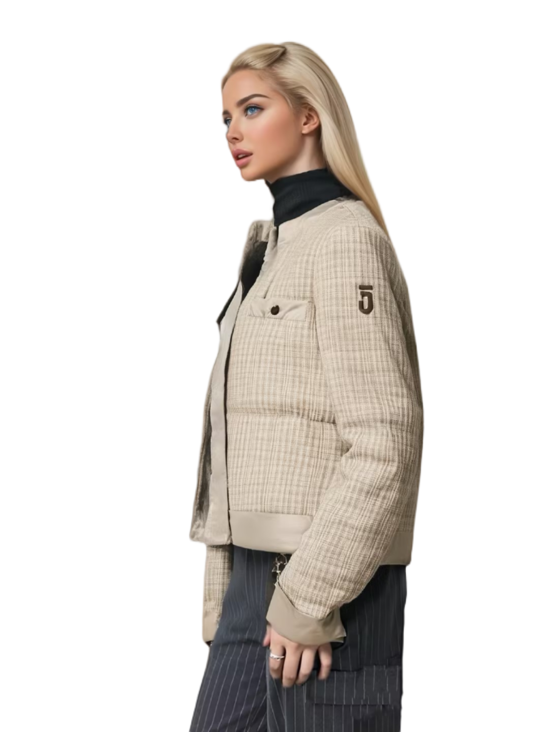 Lahka stilska tweed Patchwork Pearled Nylon Jacket