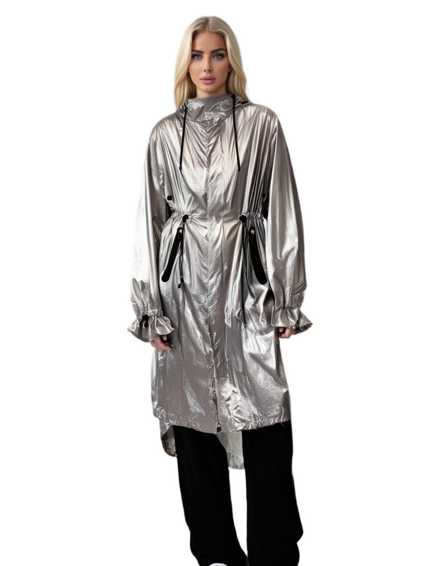 Metallic Texture Stylish Waterproof Adjustable Raincoat Jacket