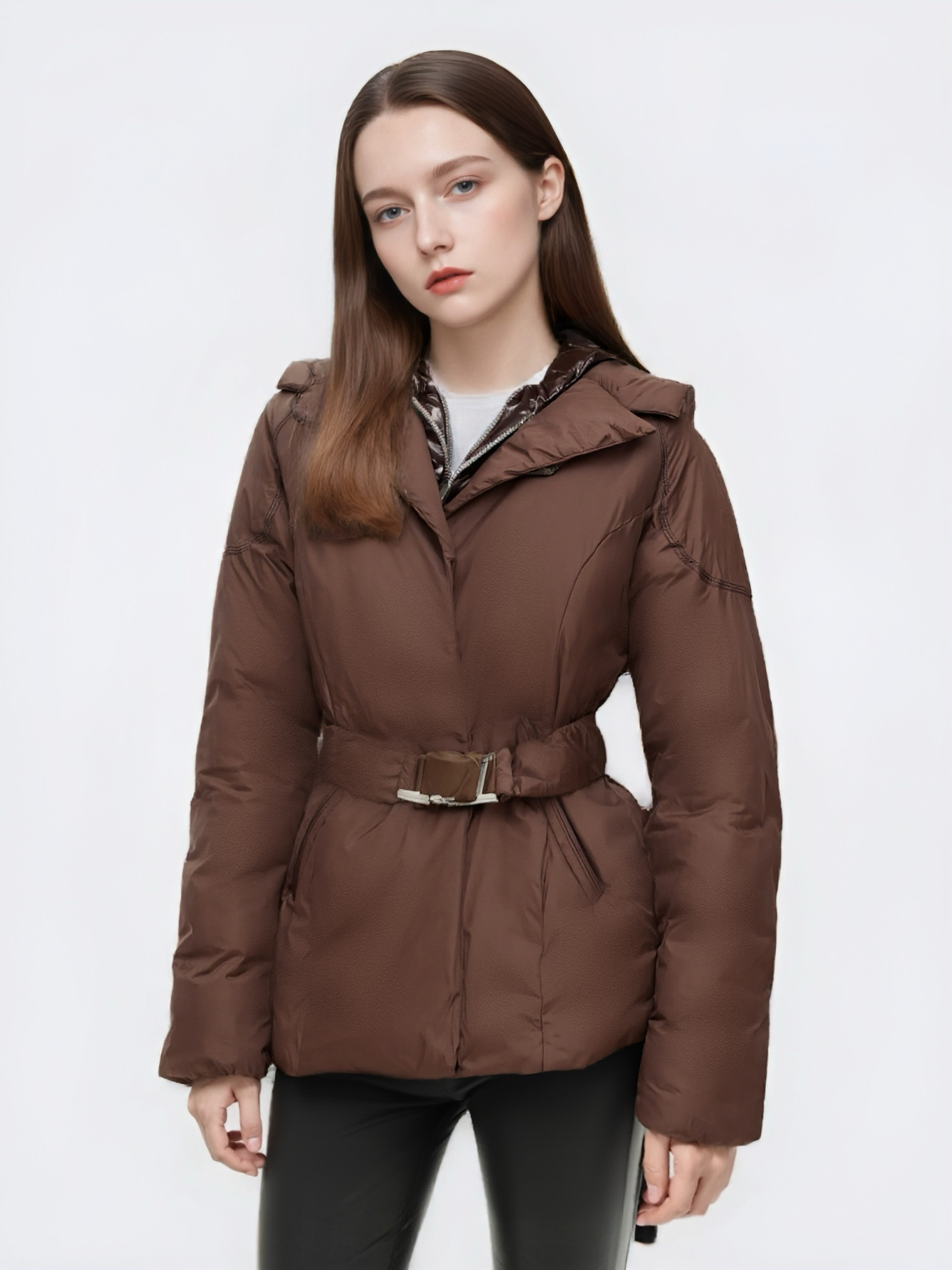 Detachable Bib Short Puffer Coat with Contrast Fabric 