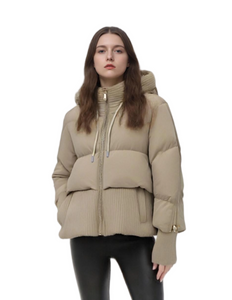 Short Puffer Coat with Tweed - Matte Mix