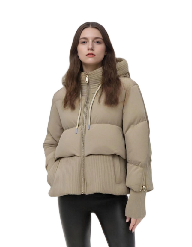 Short Puffer Coat with Tweed - Matte Mix