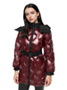 Lacquer & Matte Mixed Long Puffer Coat with Detachable Hood & Curved Quiltings