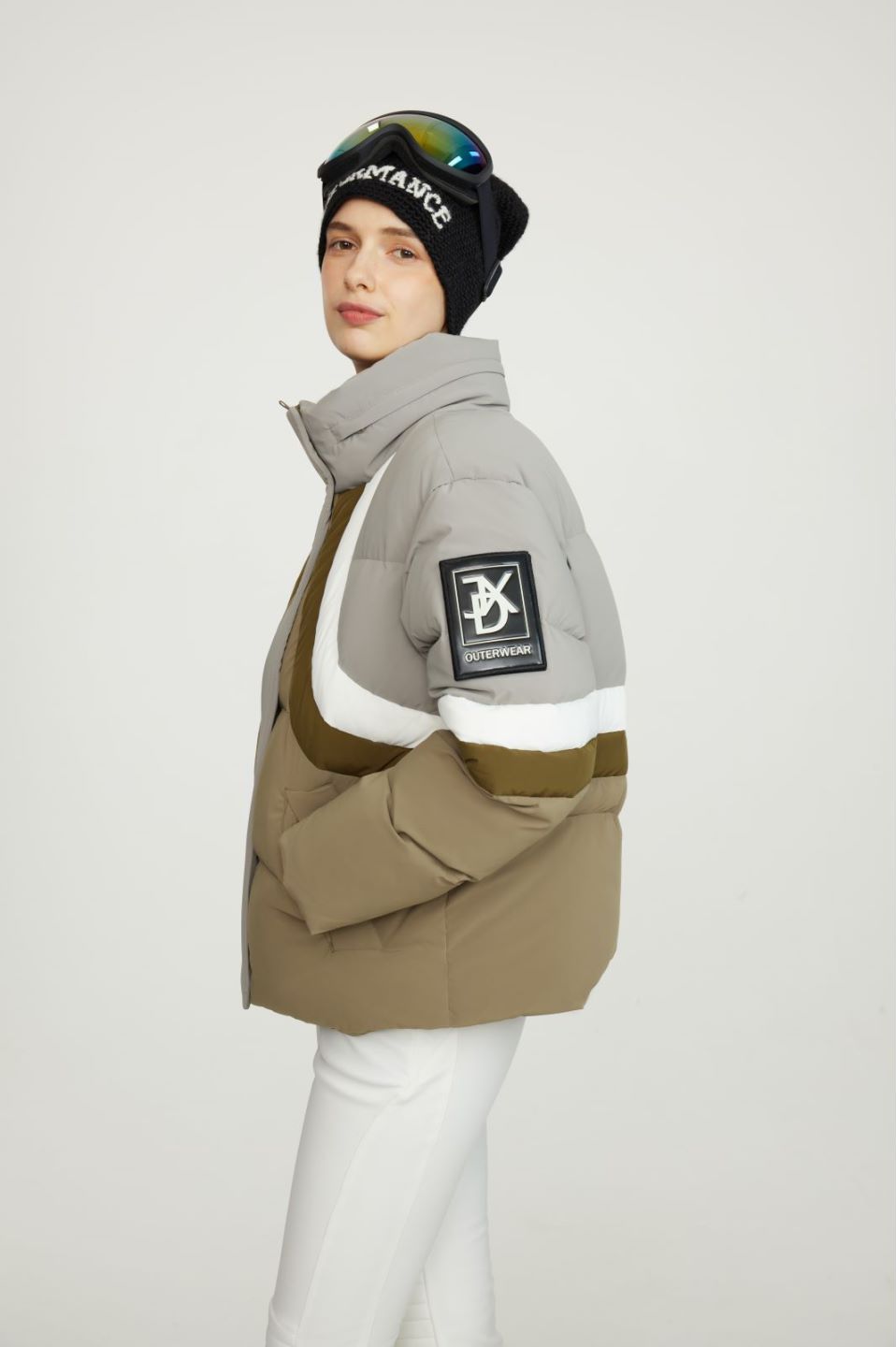 Women's Soft Touch Contrast Down Jacket met verborgen kap en borduurdetails