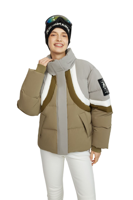 Women's Soft Touch Contrast Down Jacket met verborgen kap en borduurdetails