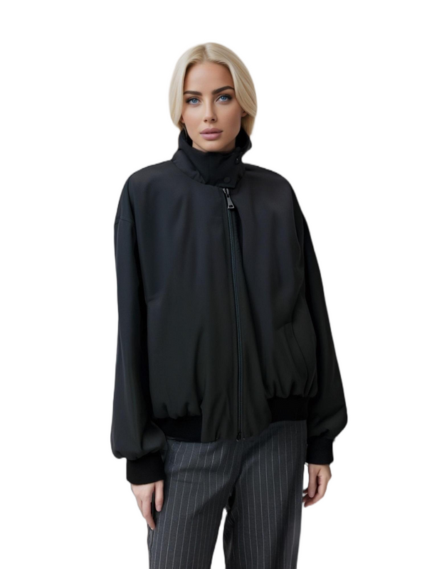 Stylish Jacquard Stand - Collar Women's Casual Jacket