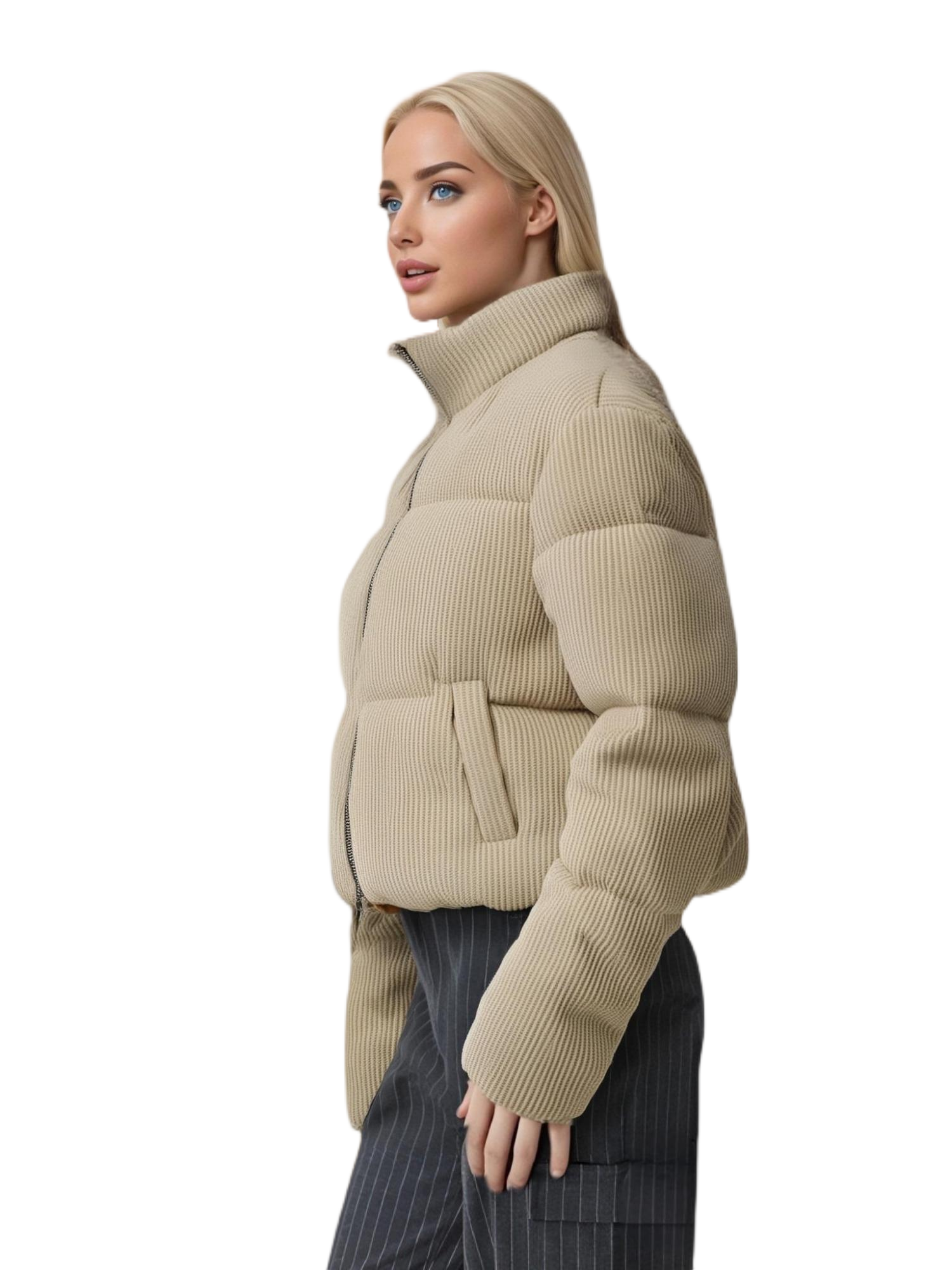 Stylish Knit Women's Cropped Down - like Puffer Coat