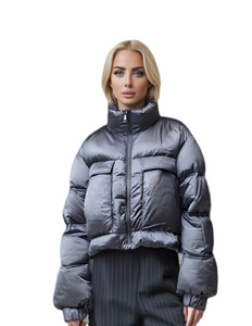 Stylish Metallic Women's Cropped Down - like Puffer Coat