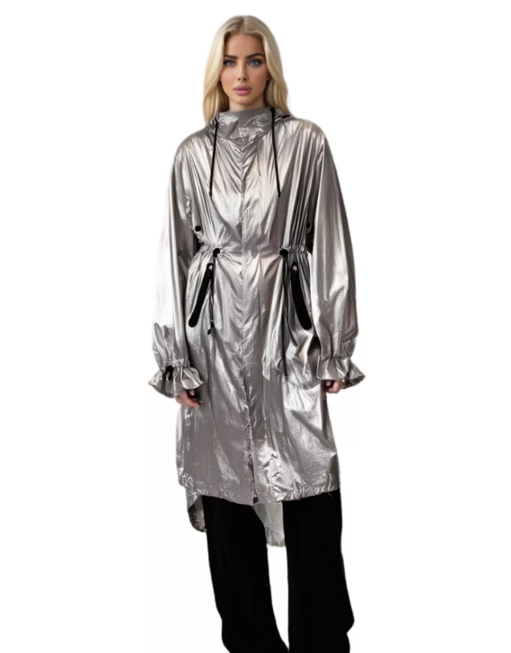 Metallic Texture Stylish Waterproof Adjustable Raincoat Jacket