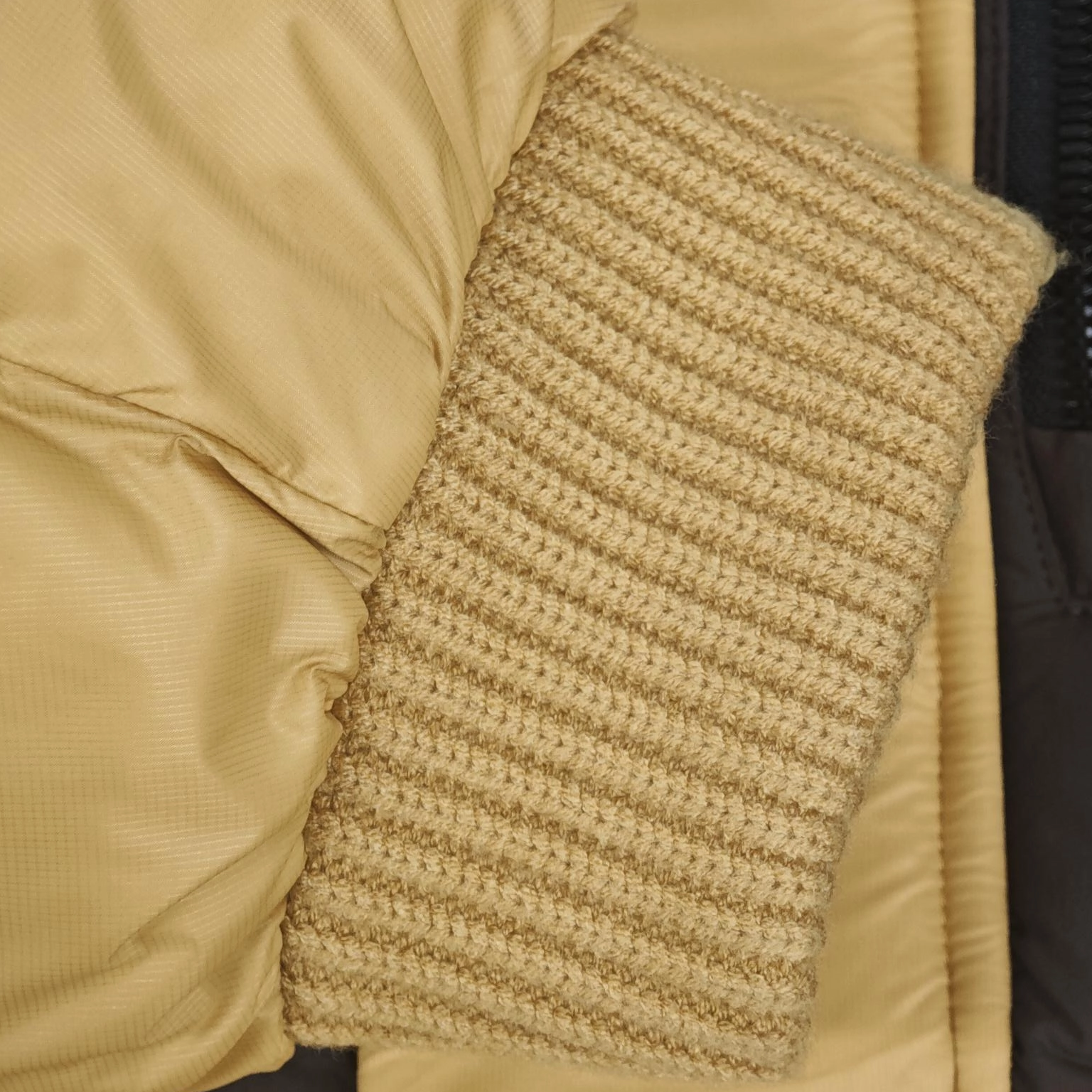 Color-Blocked Short Puffer Coat with Knit-Accent Details 