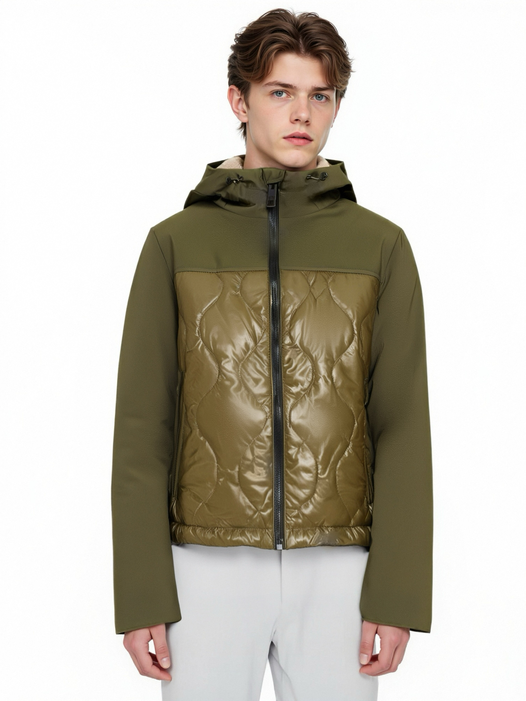 Matte & Lacquer Mixed Short Lightweight Coat with Waterproof Zipper