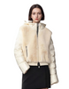 Fur & Lacquer Mixed Short Puffer Coat with Adjustable Hood