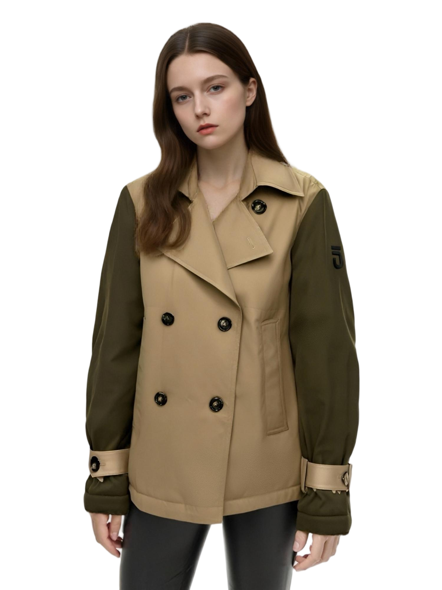 Color-Blocked Short Trench Coat with Diamond Quilted Back