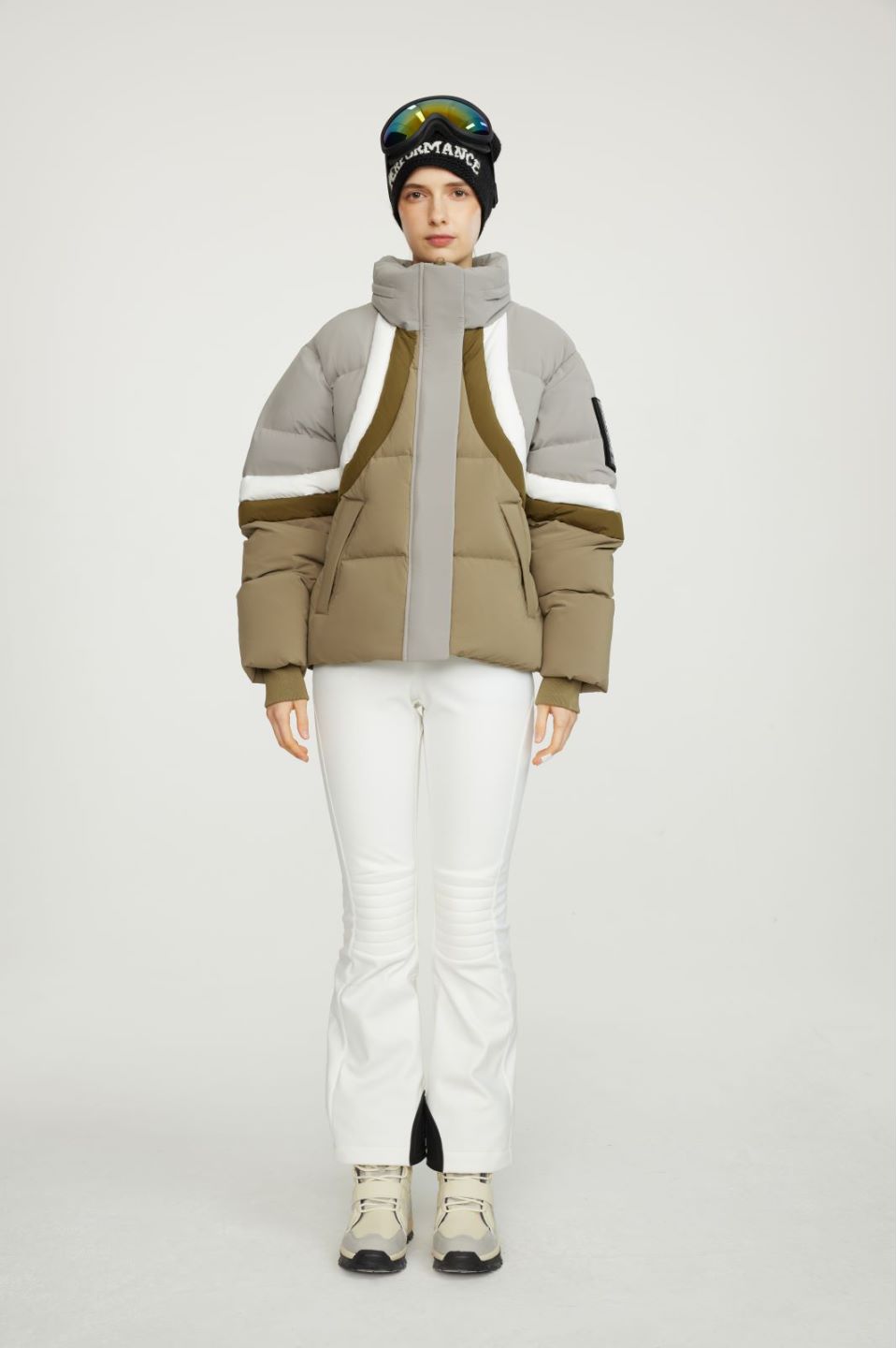 Women's Soft Touch Contrast Down Jacket met verborgen kap en borduurdetails