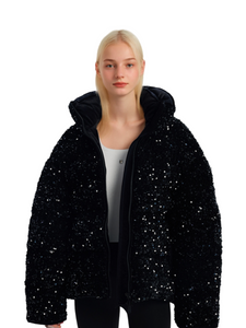 Ženska Velvet Sequin High-End Down Jacket-zimski novi ovratnik srednje dolžine, ohlapna gosja