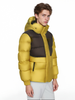Color-Blocked Short Puffer Coat with Knit-Accent Details 