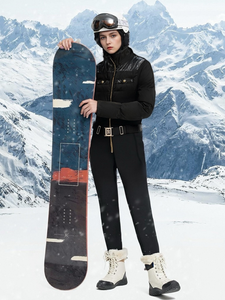 Lacquer-Matte Mixed Ski Suit with Gold Trims 