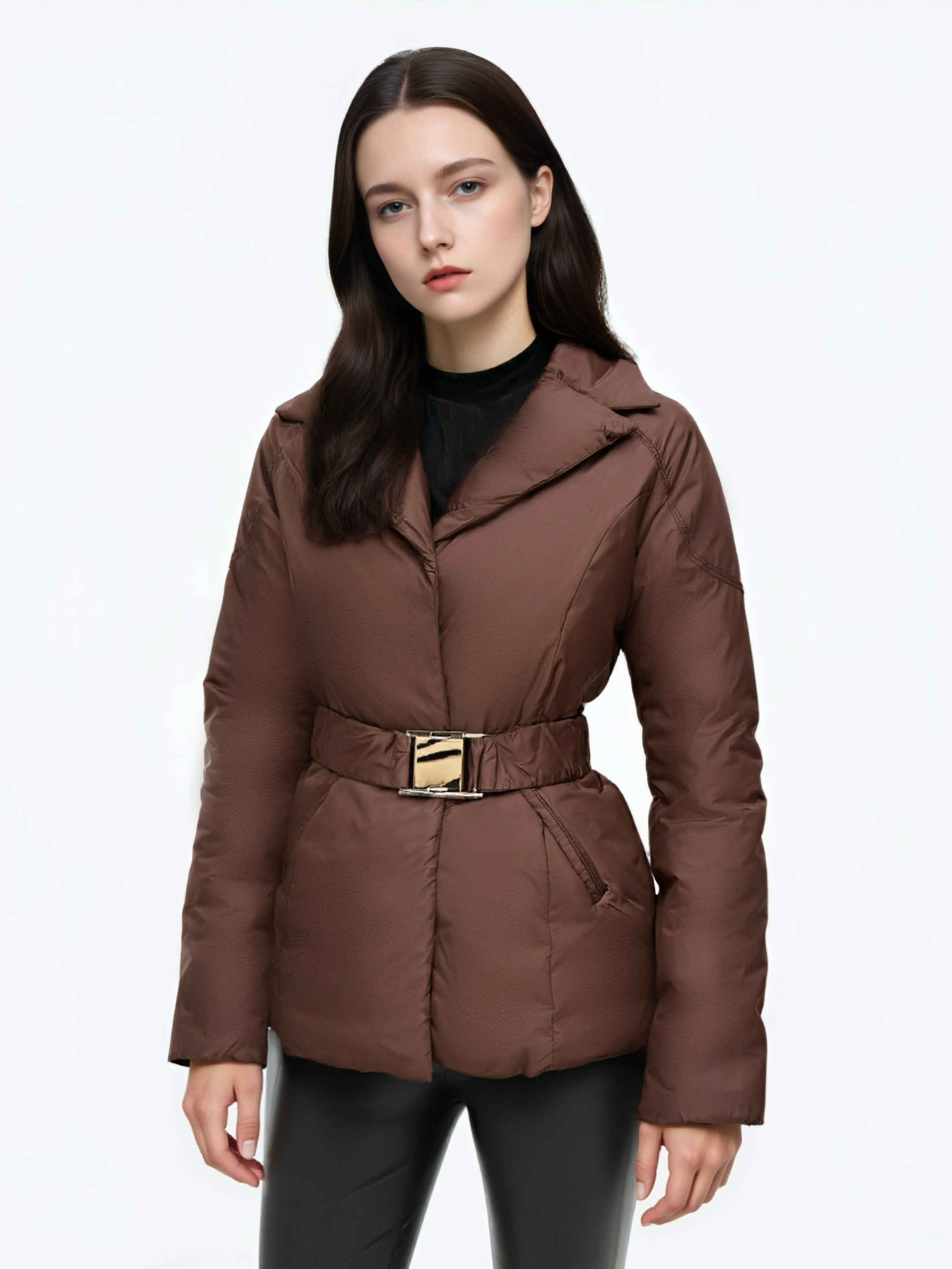 Detachable Bib Short Puffer Coat with Contrast Fabric 