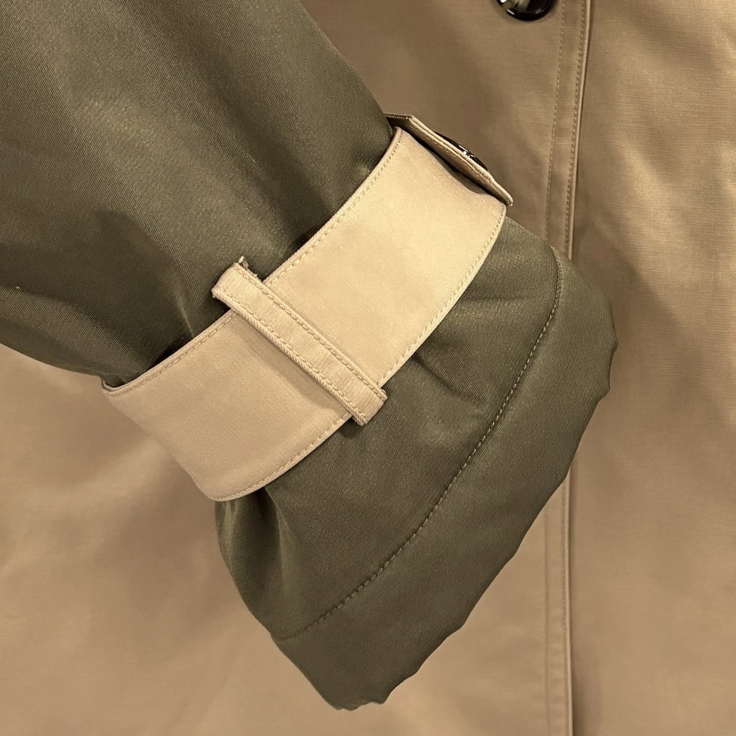 Color-Blocked Short Trench Coat with Diamond Quilted Back