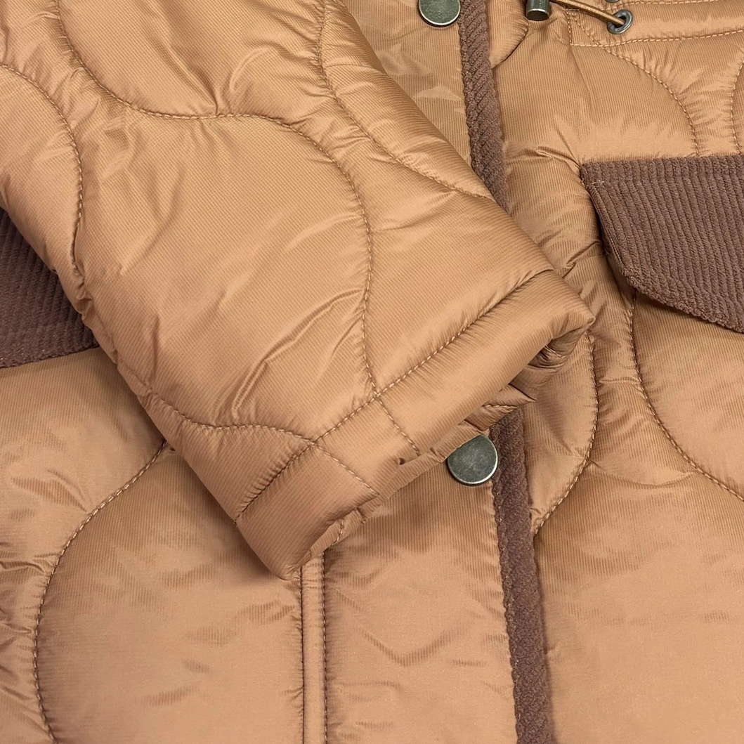 Corduroy & Matte Mixed Short Lightweight Coat with Curved Quiltings