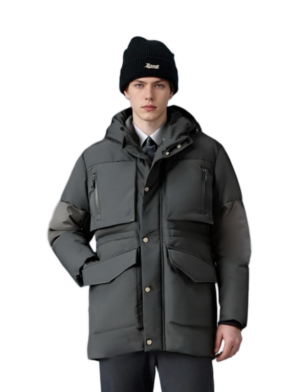 Multi-Material Patchwork Functional Parka with PU Sleeve Details