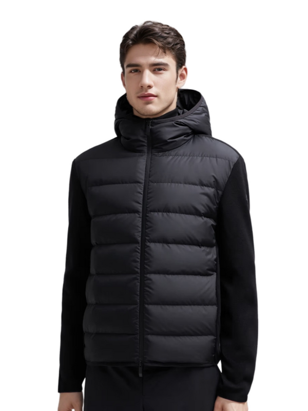 Menns svart polstret bomulls zip-up hettegenser