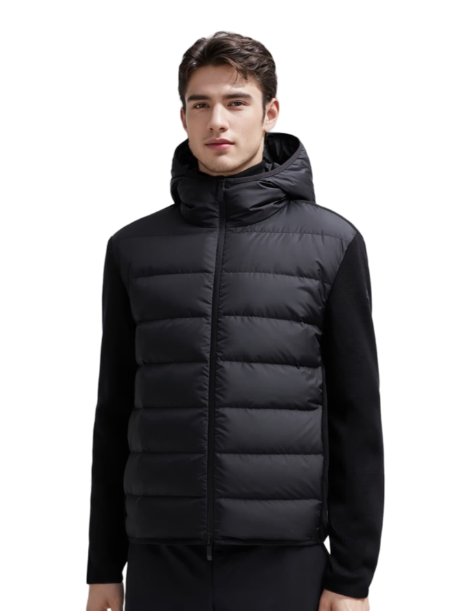 Menns svart polstret bomulls zip-up hettegenser
