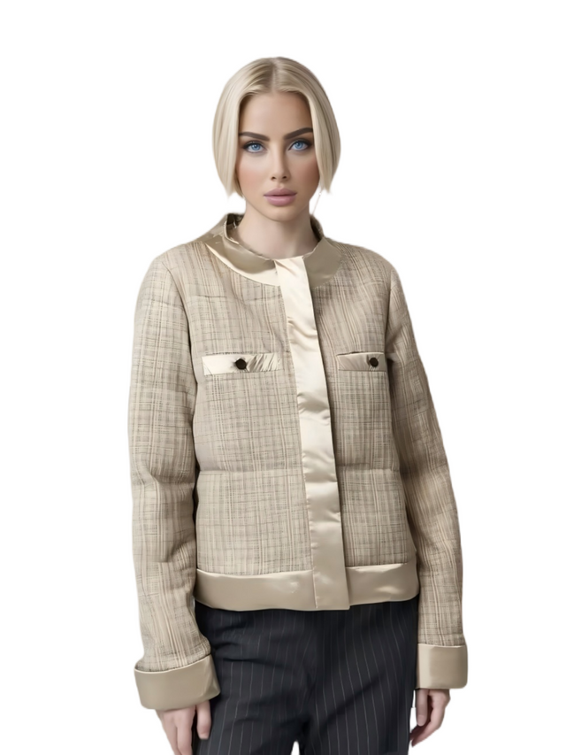 Lahka stilska tweed Patchwork Pearled Nylon Jacket
