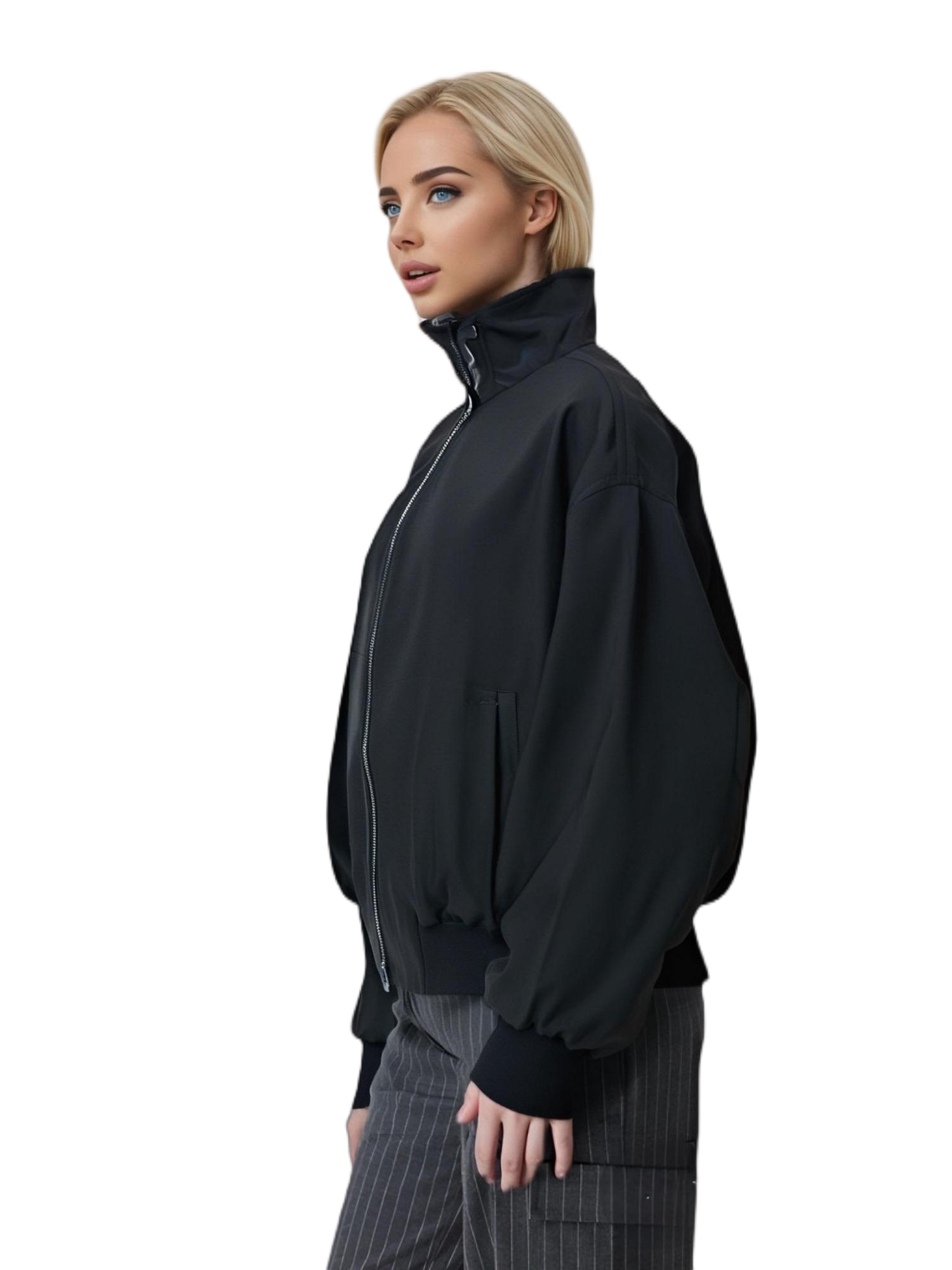 Stylish Jacquard Stand - Collar Women's Casual Jacket