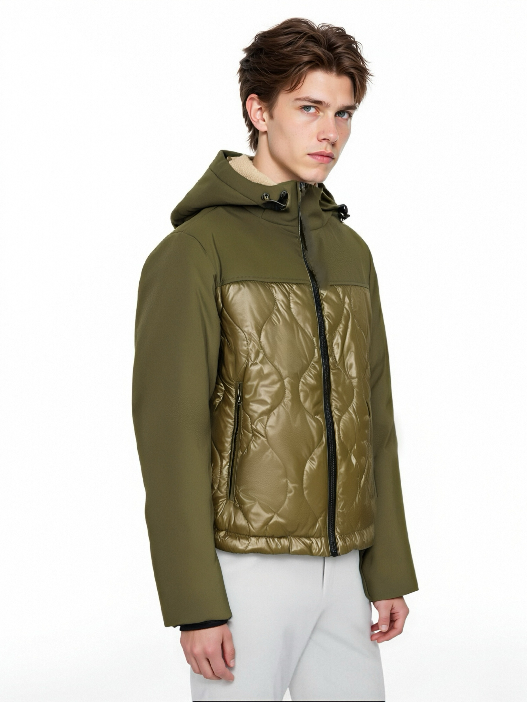 Matte & Lacquer Mixed Short Lightweight Coat with Waterproof Zipper