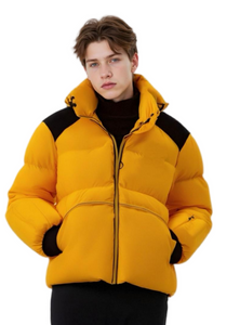 Spandex & Matte Mixed Short Puffer Coat with Windproof Cuffs