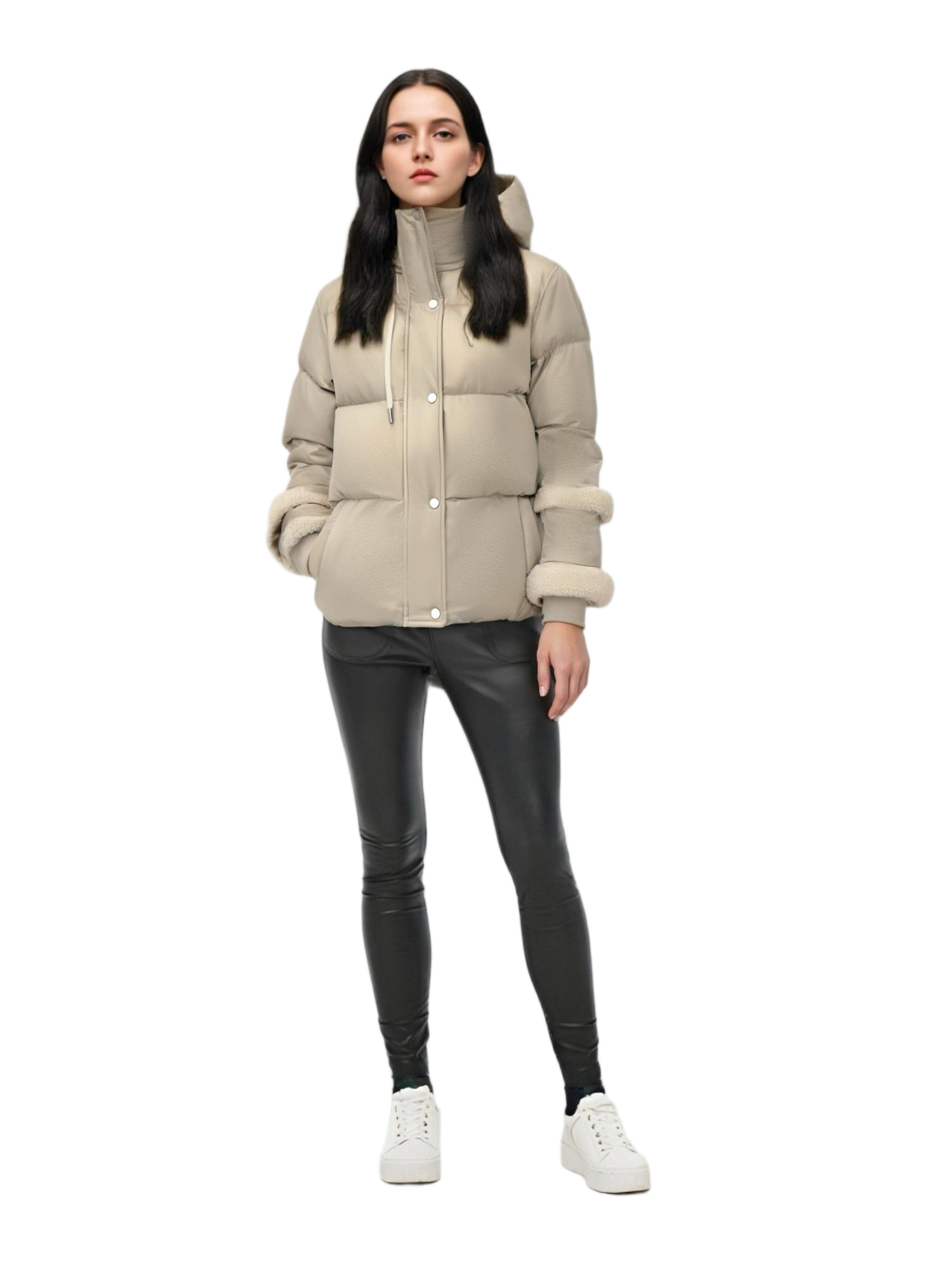 Short Puffer Coat with Satin - Matte Mix