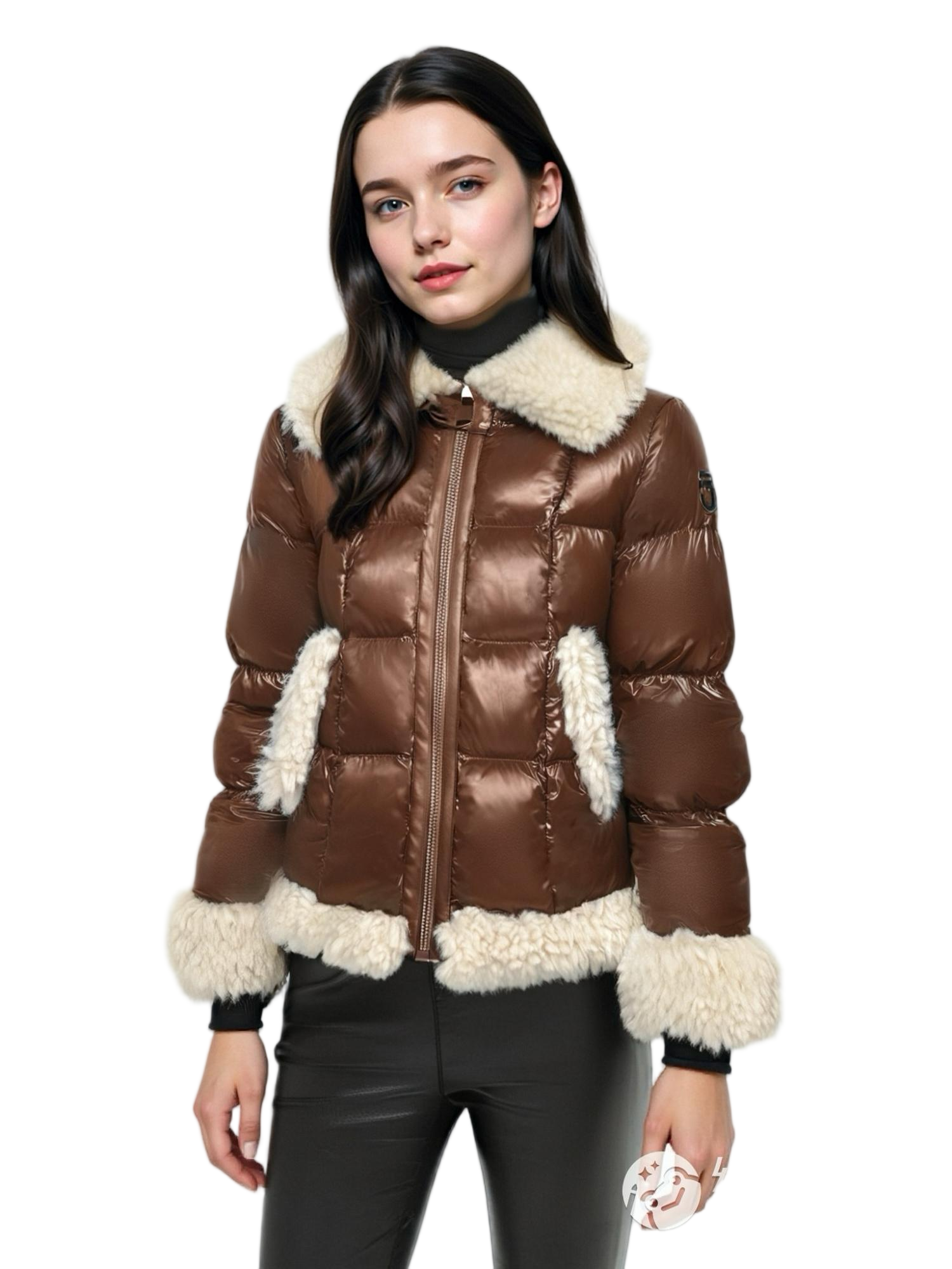 Short Puffer Coat with Fur and Lacquer Mix 
