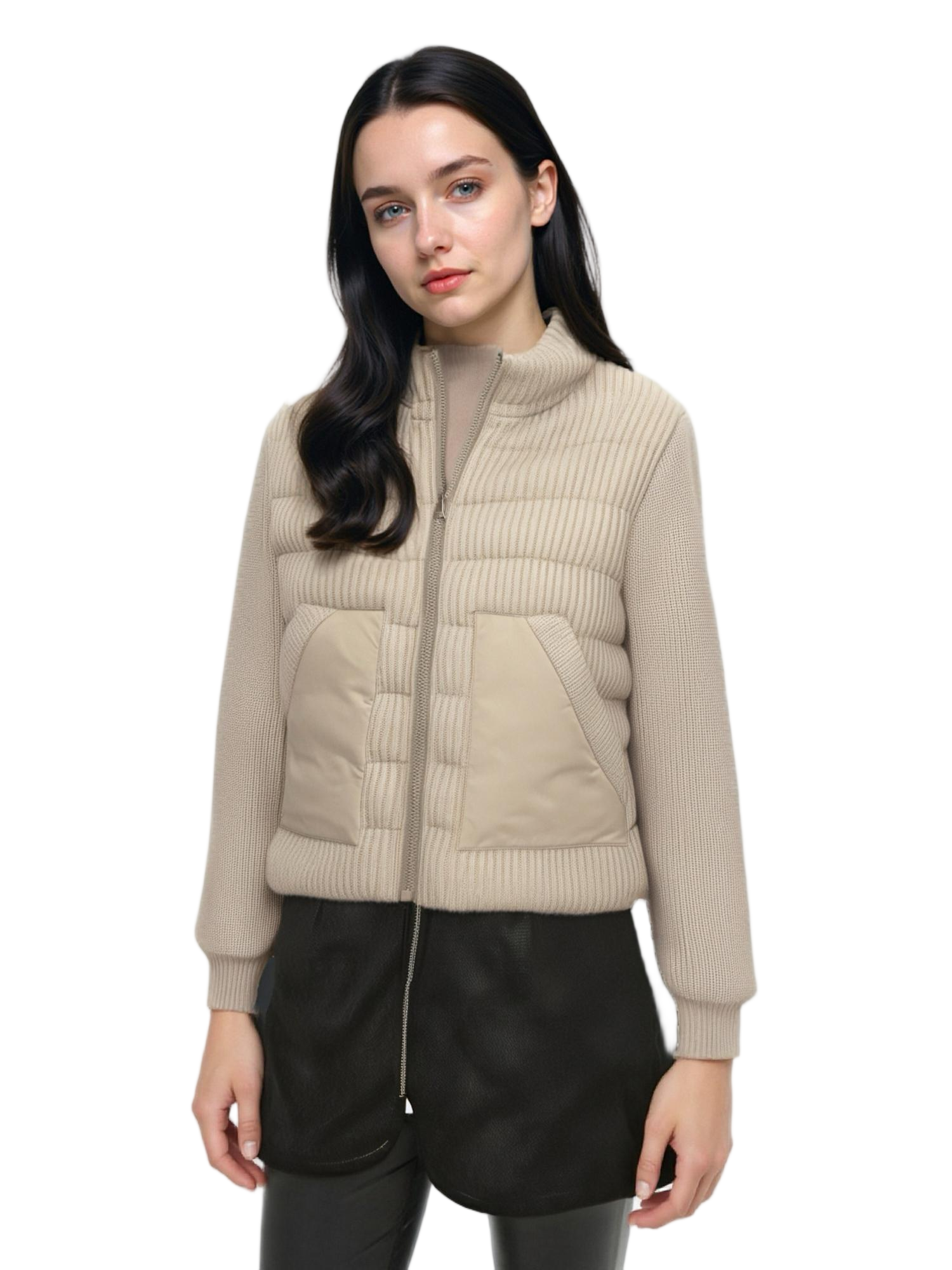 Knit & Matte Mixed Short Lightweight Coat with Panel Pockets