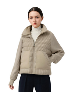 Knit & Matte Mixed Short Lightweight Coat with Panel Pockets