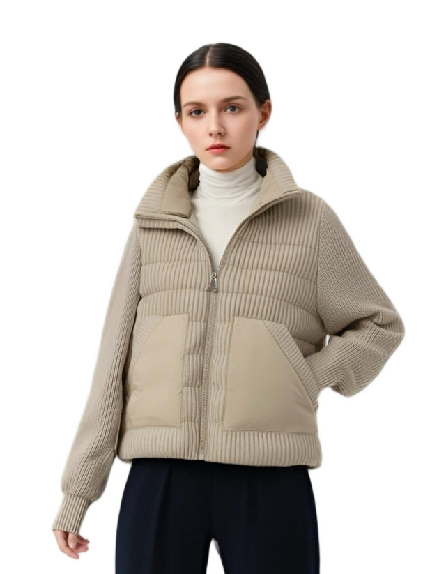 Knit & Matte Mixed Short Lightweight Coat with Panel Pockets