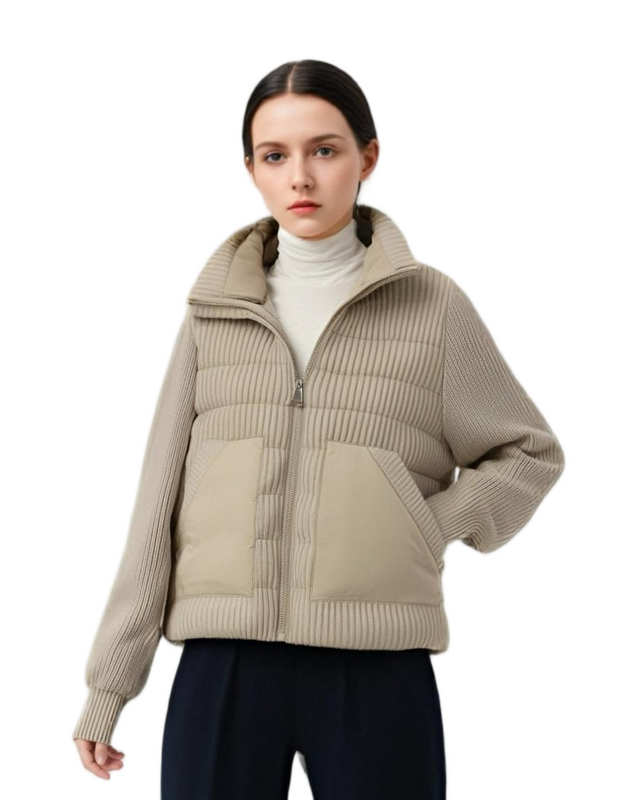 Knit & Matte Mixed Short Lightweight Coat with Panel Pockets