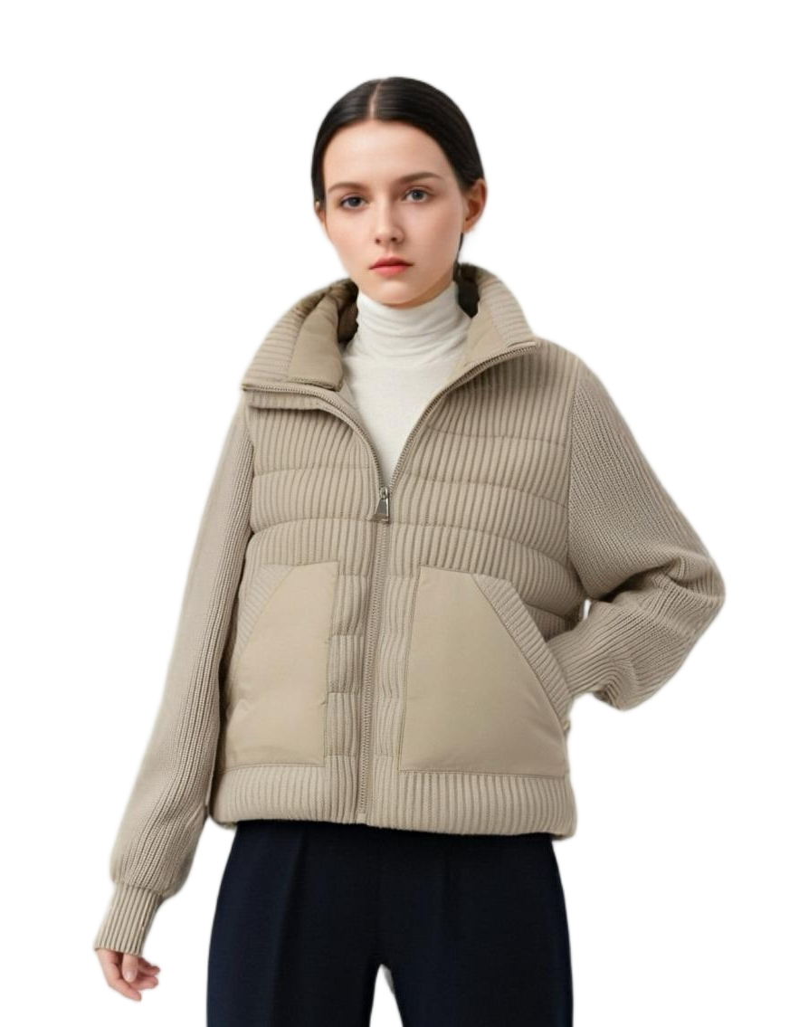 Knit & Matte Mixed Short Lightweight Coat with Panel Pockets
