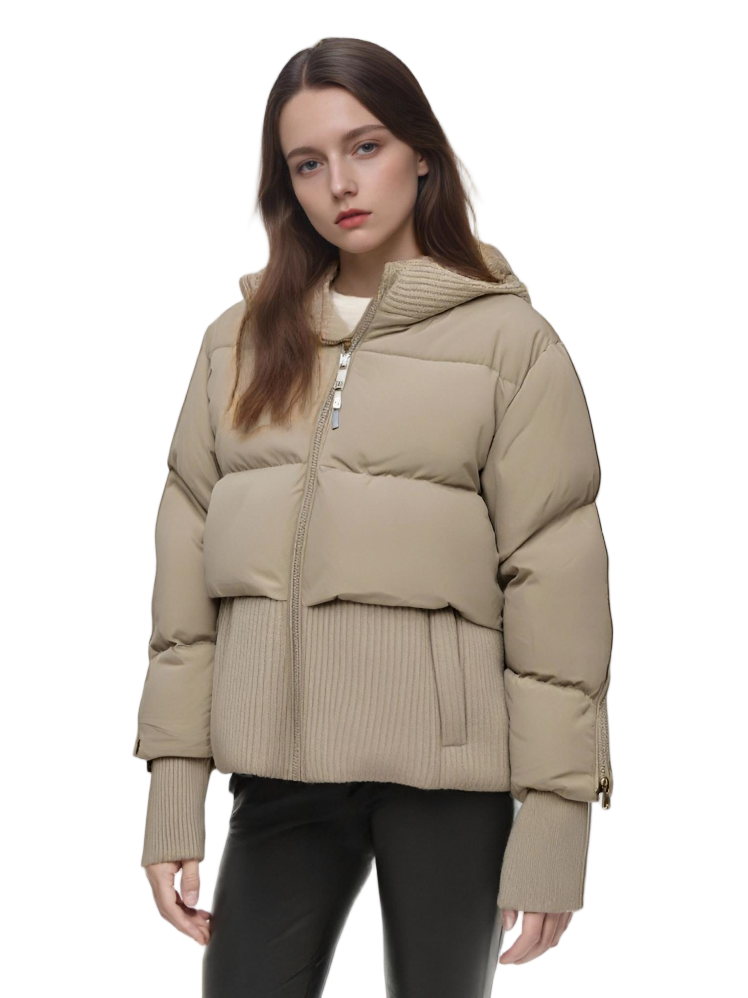 Short Puffer Coat with Tweed - Matte Mix