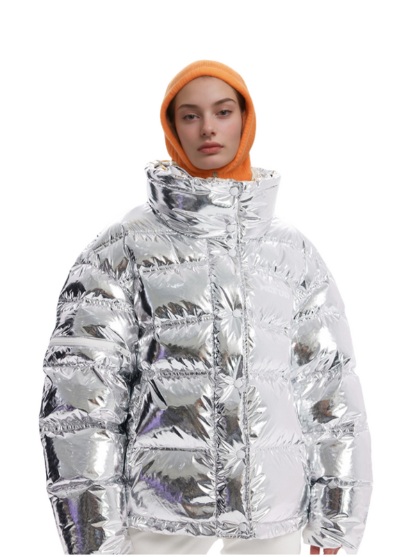 Designer Original Short Stand Collar Down Jacket for Women – Mirror Finish Fashionable Goose Down Puffer