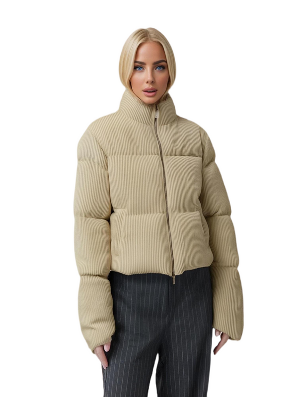Stylish Knit Women's Cropped Down - like Puffer Coat