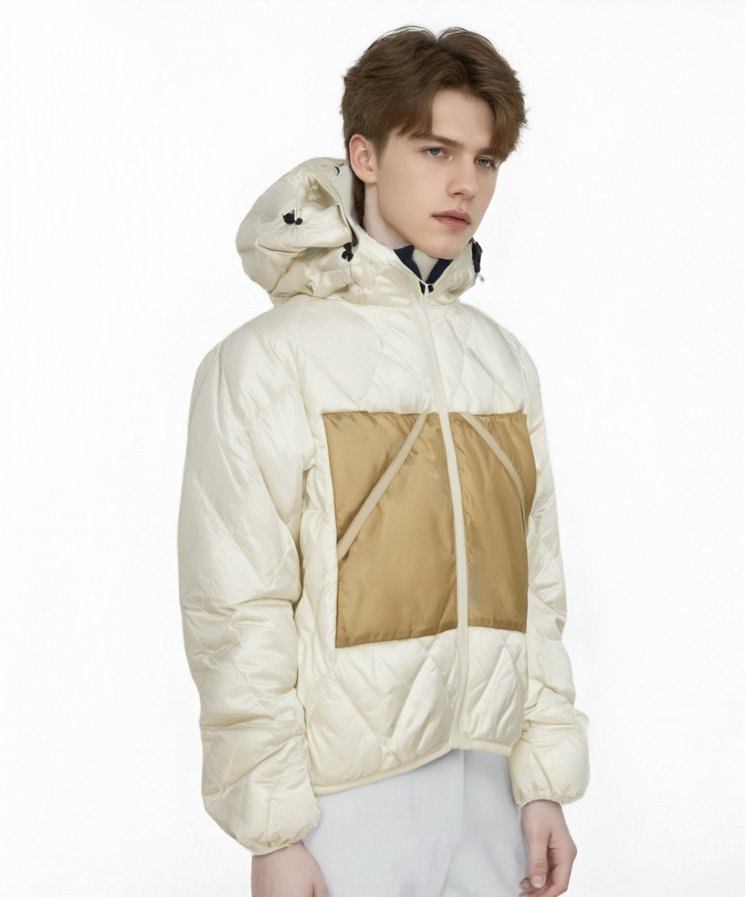 Ultra - Light Stylish Color - Blocked Men's Down - like Jacket