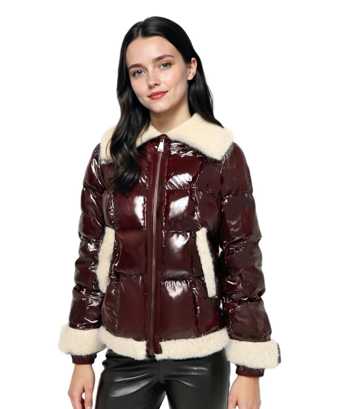 Short Puffer Coat with Fur - Lacquer Mix