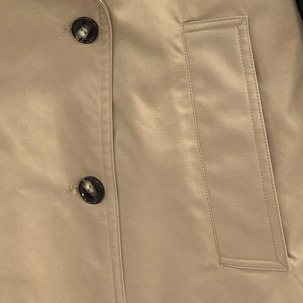 Color-Blocked Short Trench Coat with Diamond Quilted Back