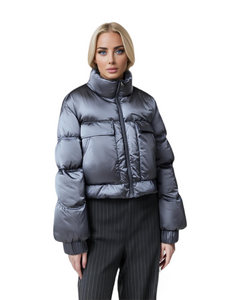 Stylish Metallic Women's Cropped Down - like Puffer Coat