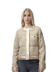 Lightweight Stylish Tweed Patchwork Pearled Nylon Jacket