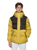 Color-Blocked Short Puffer Coat with Knit-Accent Details 