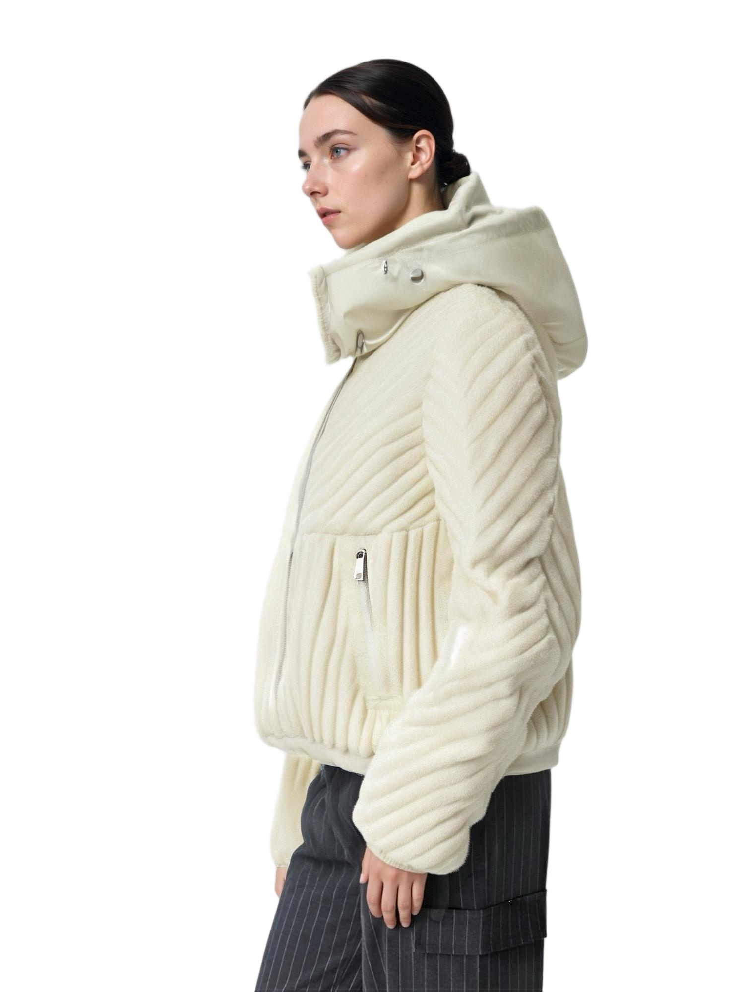 Short Puffer Coat with Mixed Materials