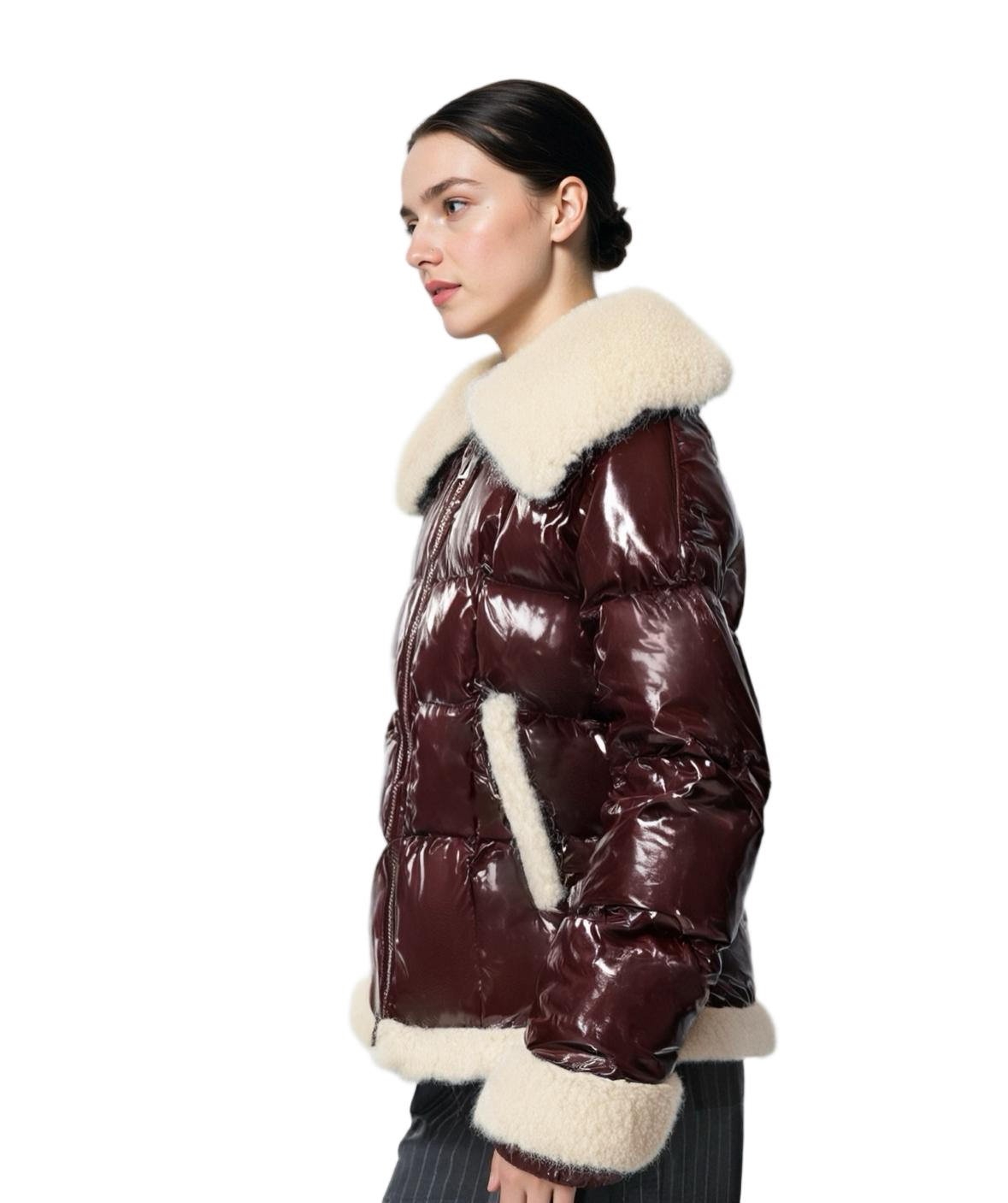 Short Puffer Coat with Fur - Lacquer Mix