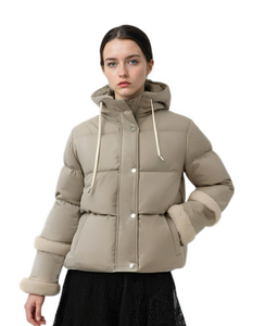 Short Puffer Coat with Satin - Matte Mix