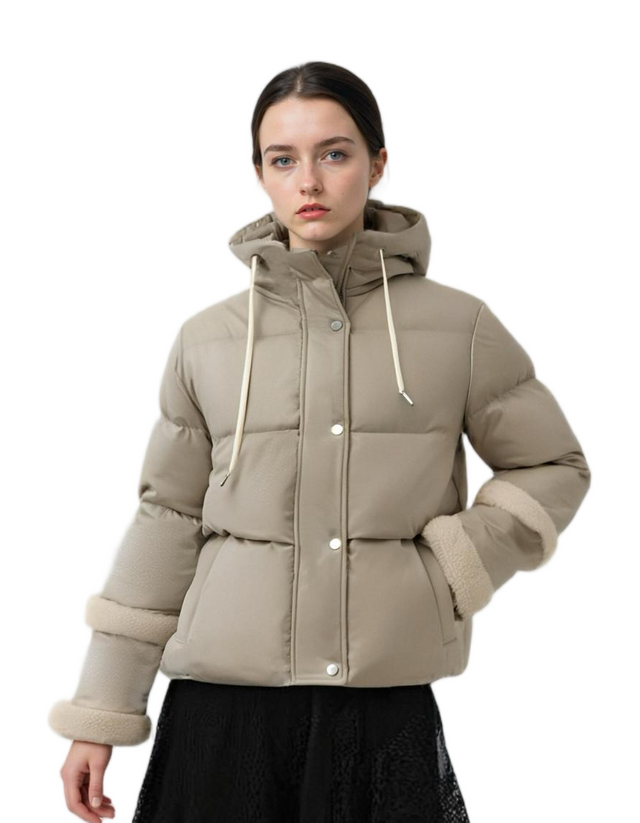 Short Puffer Coat with Satin - Matte Mix